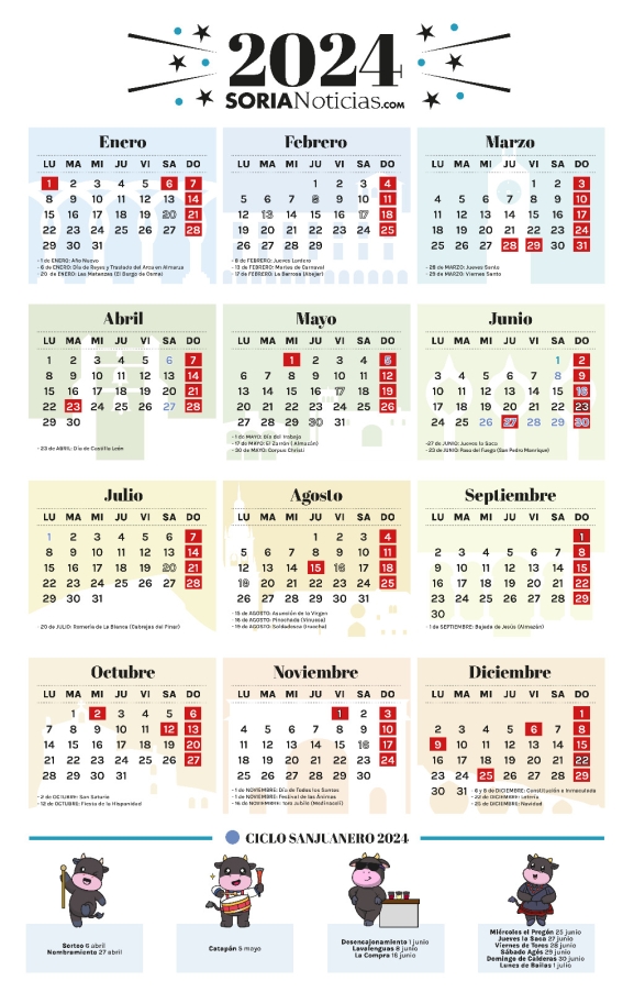 Calendario 2024 de Soria Noticias Semana Santa, San Juan o Nochevieja