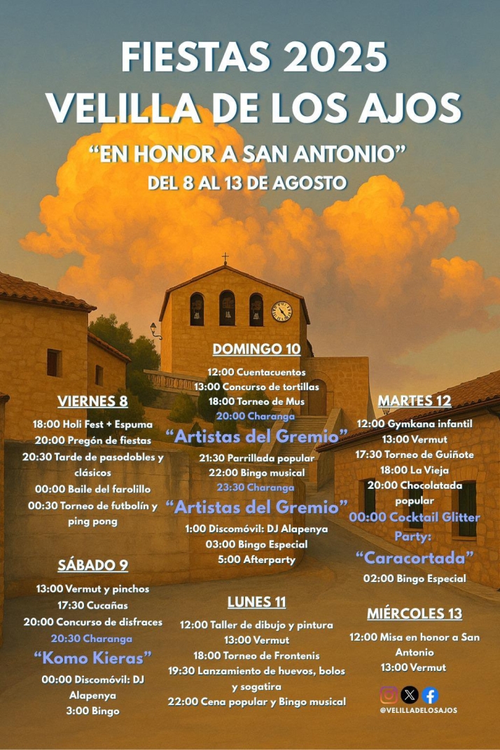 Velilla de los Ajos presenta su programa de fiestas con Artistas del Gremio y una 'Cocktail Glitter Party' | Imagen 1