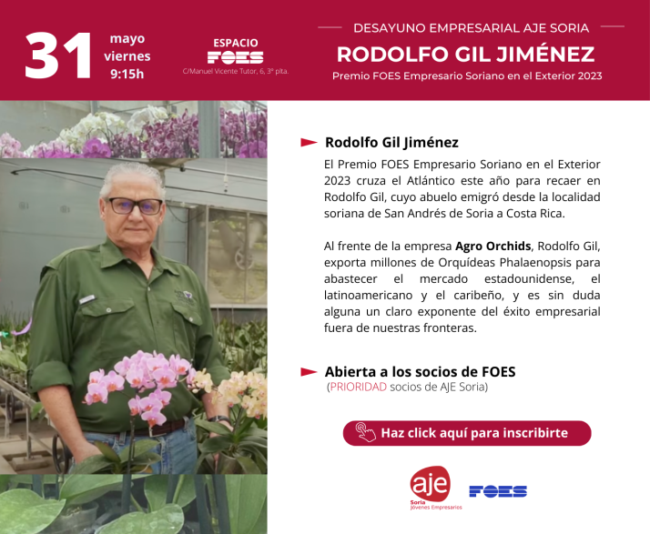 AJE reunir&aacute; a los emprendedores sorianos con Rodolfo Gil, Premio Empresario Soriano en el Exterior 2023 | Imagen 1