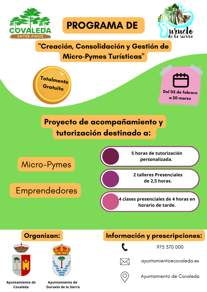 Covaleda y Duruelo anuncian un curso gratuito para pymes del sector tur&iacute;stico  | Imagen 1