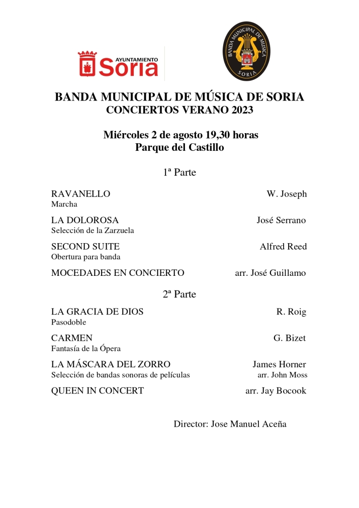 Estos son los conciertos que dar&aacute; la Banda Municipal de Soria el 2 de agosto | Imagen 1