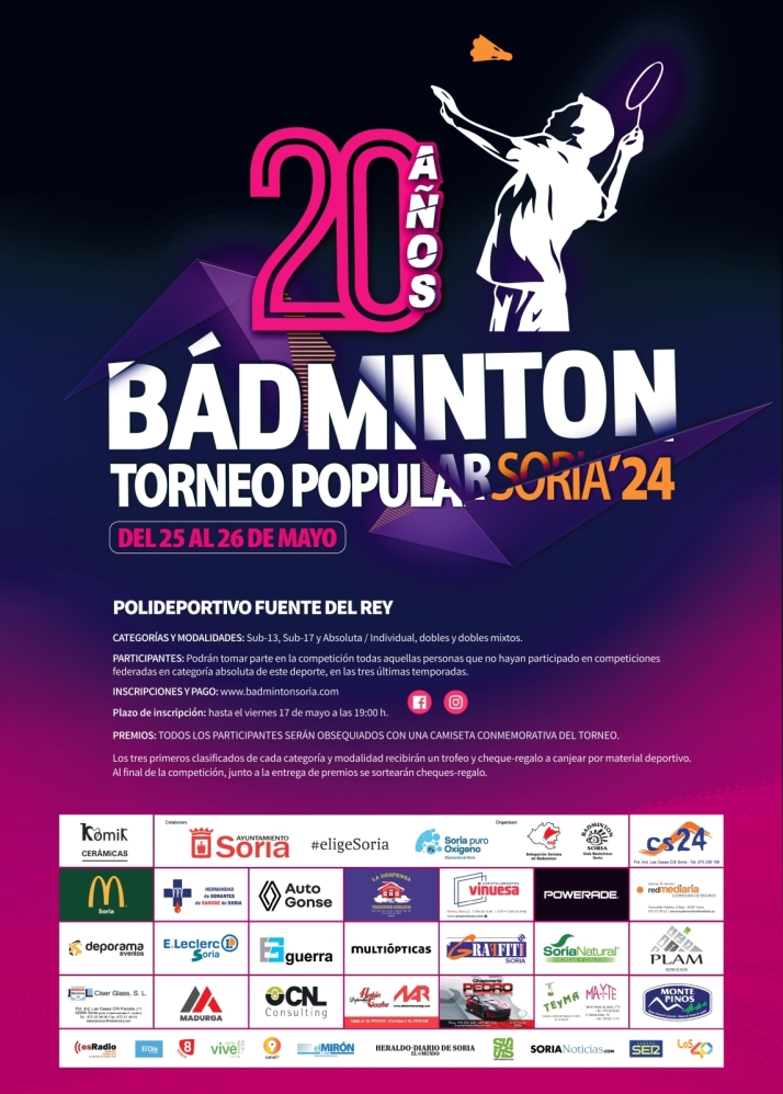 B&aacute;dminton Soria celebra sus 20 a&ntilde;os con un torneo popular | Imagen 1