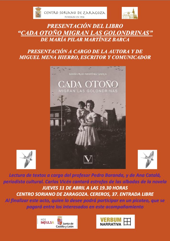 El libro 'Cada oto&ntilde;o migran las golondrinas' ser&aacute; presentado en el Centro Soriano de Zaragoza este jueves | Imagen 1