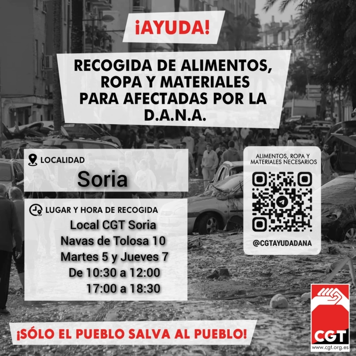 CGT Soria abre sus puertas para recoger productos para los afectados de la DANA en Valencia | Imagen 1