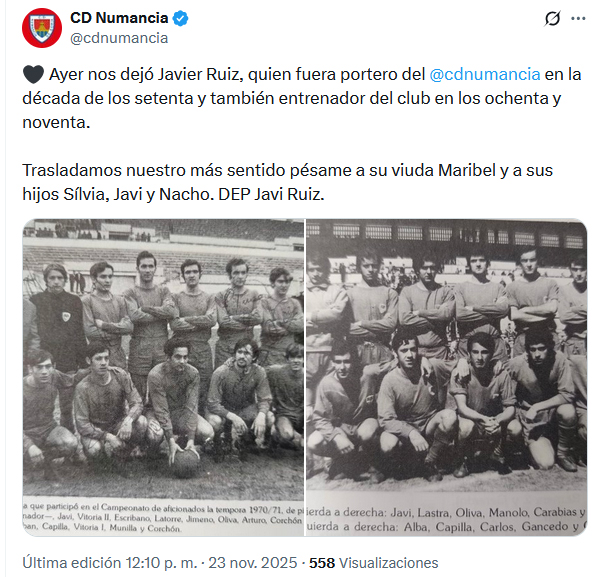 Fallece Javier Ruiz, portero del Numancia y entrenador rojillo y del Soria CF | Imagen 1