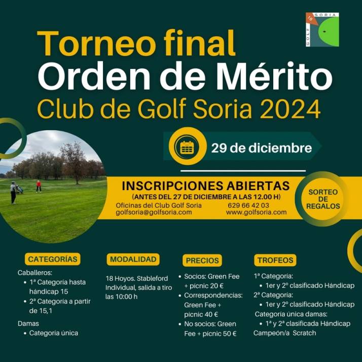 Las inscripciones para el Torneo Final Orden de M&eacute;rito 2024 de golf, hasta el viernes  | Imagen 1