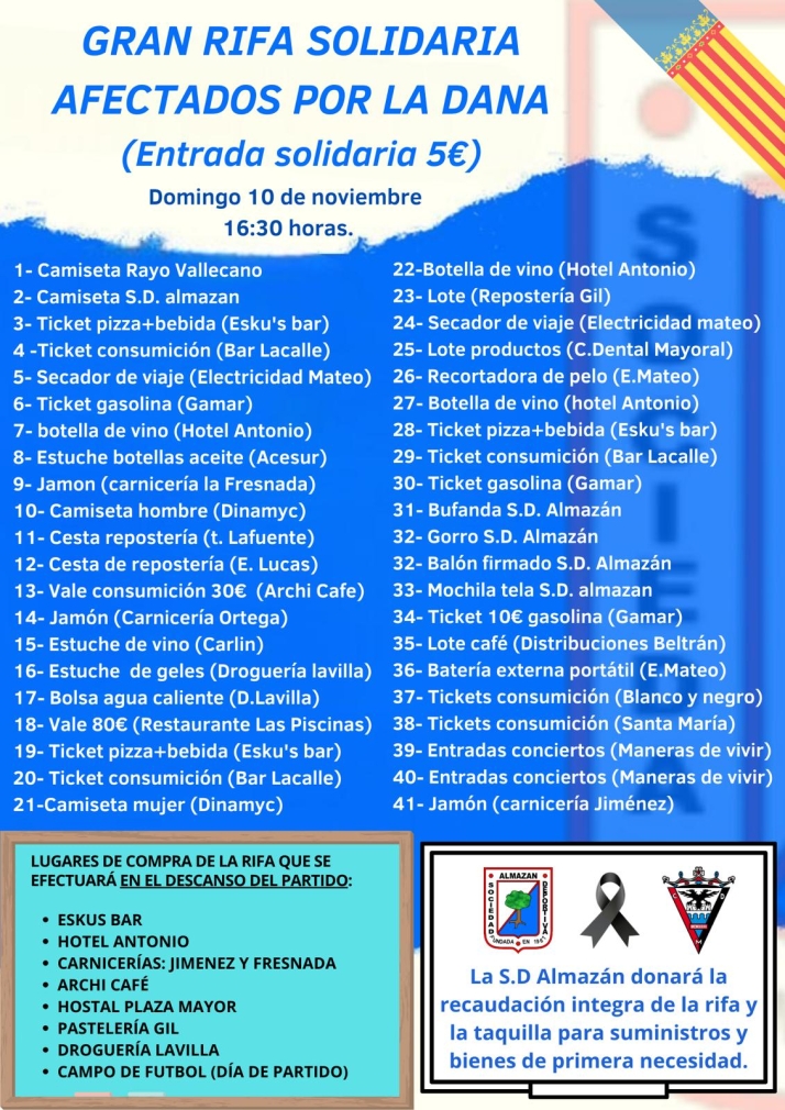 La SD Almaz&aacute;n promueve una gran rifa solidaria para los afectados por la DANA | Imagen 1