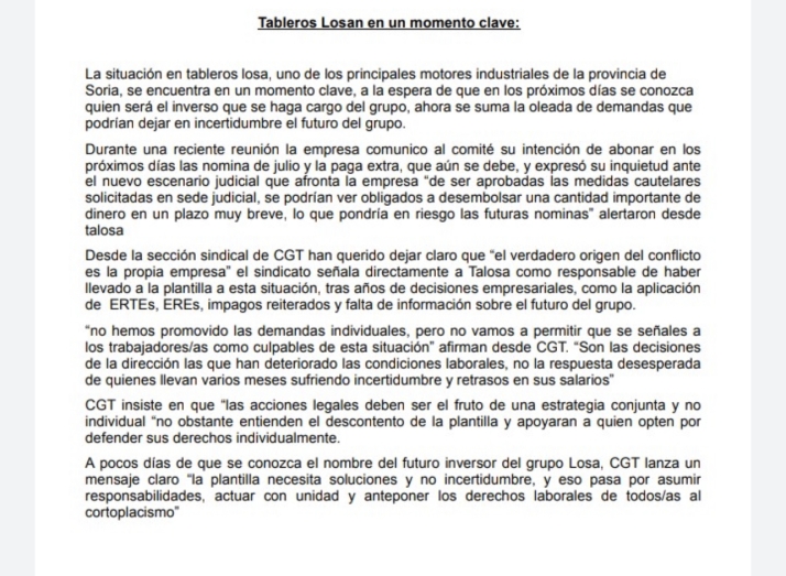 CGT pone sobre la mesa la realidad de la plantilla de Tableros Los&aacute;n | Imagen 1