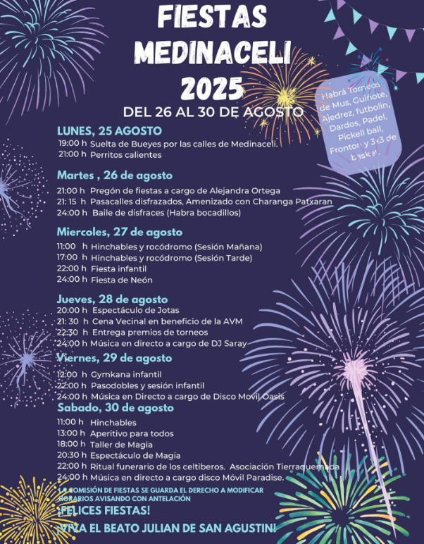 Suelta de bueyes, pasacalles, hinchables y verbenas: programa de las fiestas de Medinaceli 2025 | Imagen 1