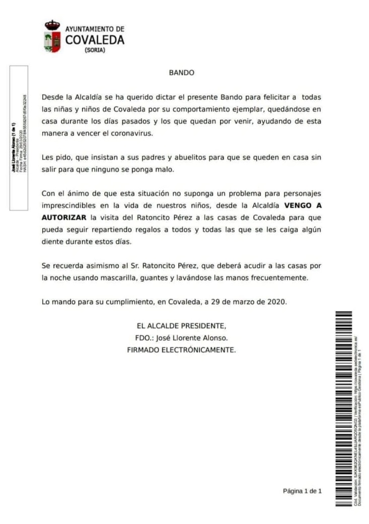 Un bando del alcalde de Covaleda da permiso al ratoncito P&eacute;rez para actuar | Imagen 1