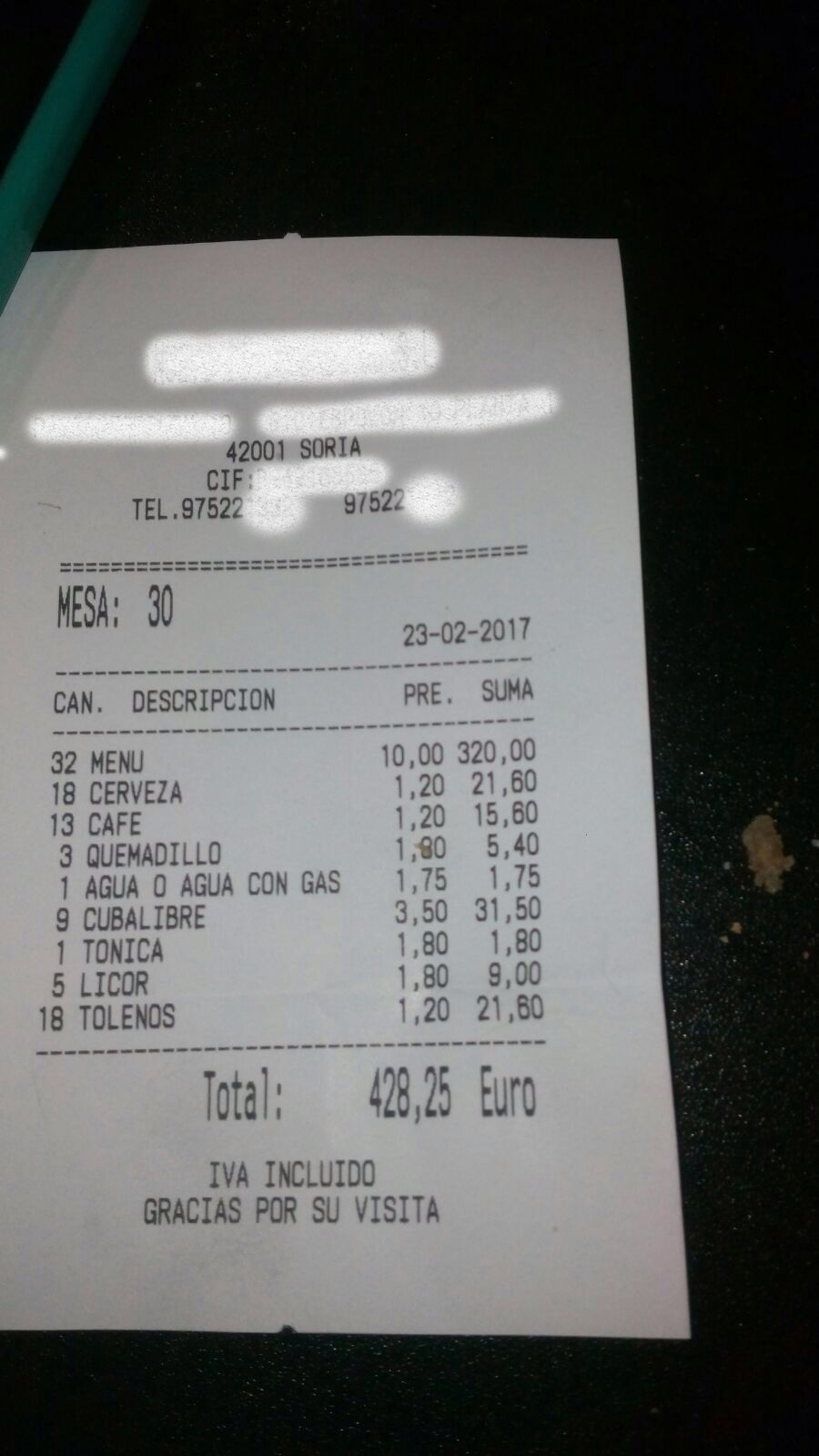 #LoMejorde2017 &iexcl;Y una de tolenos! La desternillante factura de un restaurante chino en Soria | Imagen 1